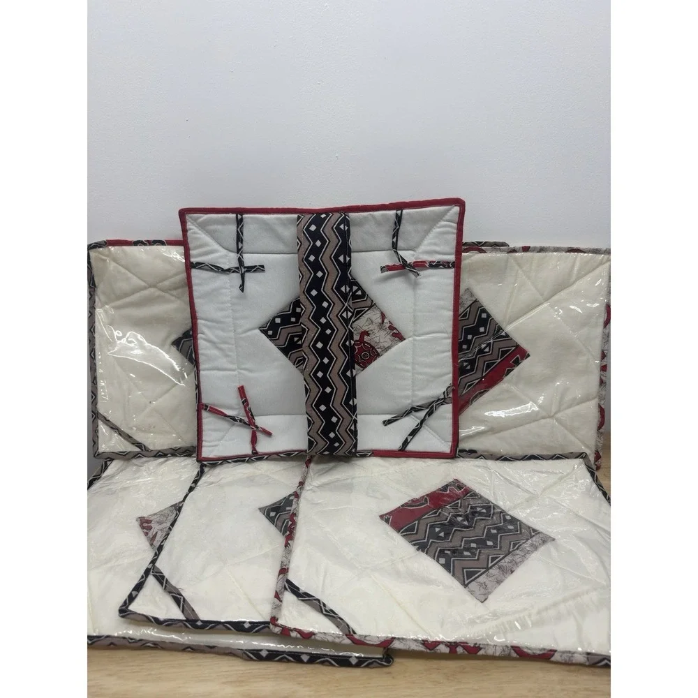 African Print Set/Six Placemats And Casserole Holder Quilted‎ Plastic Cover #50